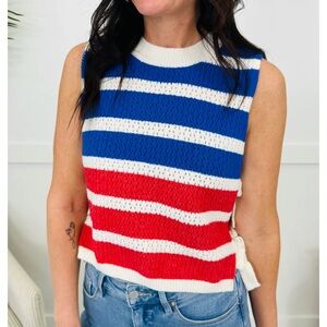Striped Sleeveless Knit Top - Red, White, and Blue